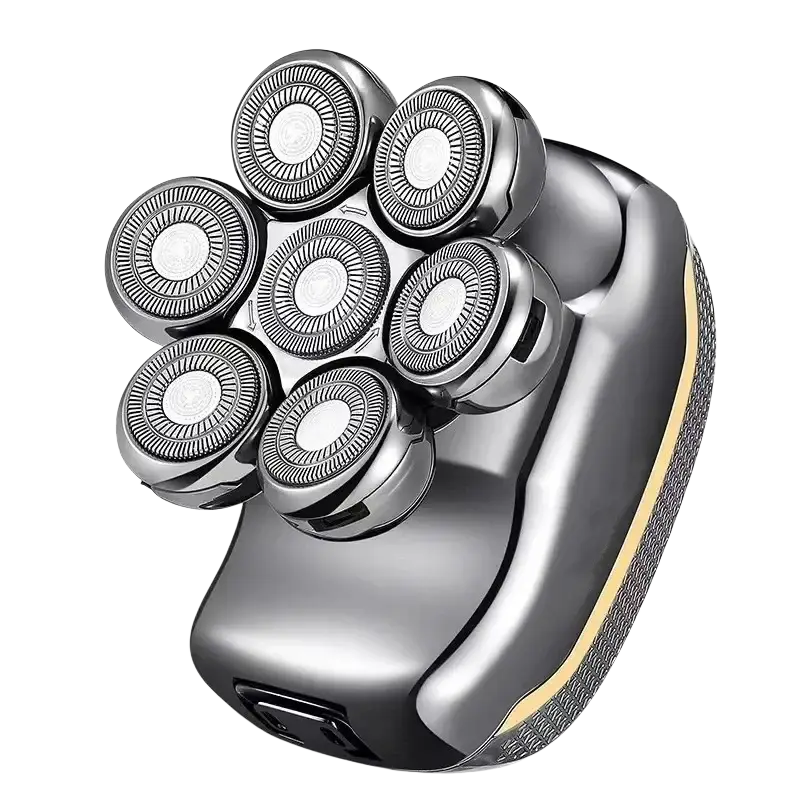 Men’s 5-head electric shaver grooming kit featuring a silver and black five-headed sleek modern design