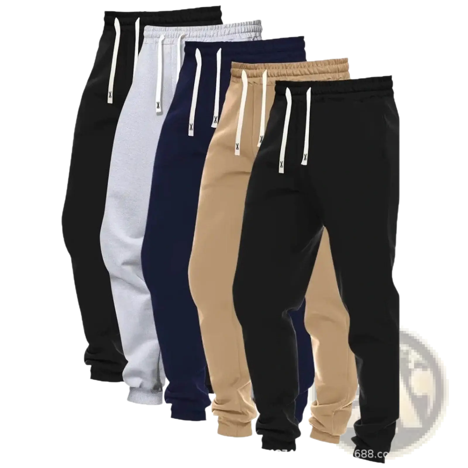 Men’s 5-pack solid jogger pants in black white navy blue beige and dark gray with matching drawstrings for casual wear
