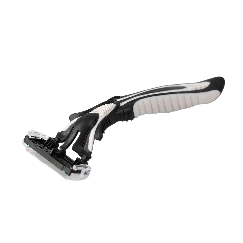Men’s 6-layer razor with black and white plastic textured grip handle available in 1pc 3pcs 5pcs sets