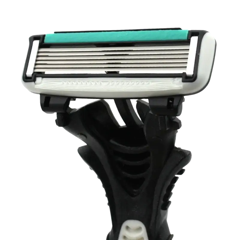 Men’s 6-layer razor 1pc 3pcs 5pcs black and white plastic handle with teal blade guard for smooth shaving