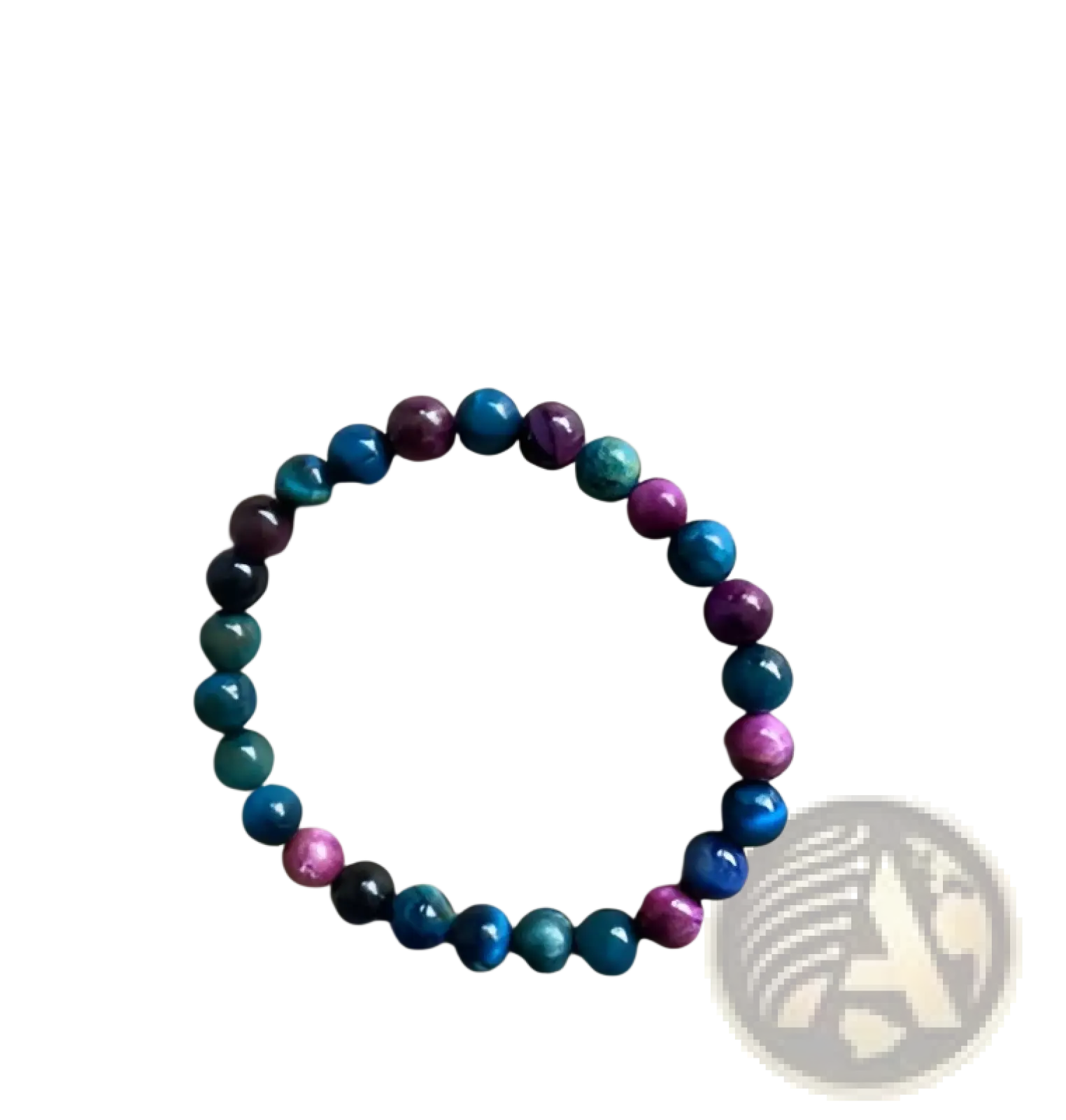 Men’s 8mm natural tiger eye and gemstone bead bracelet with smooth round beads in deep blue purple and pink shades 21cm