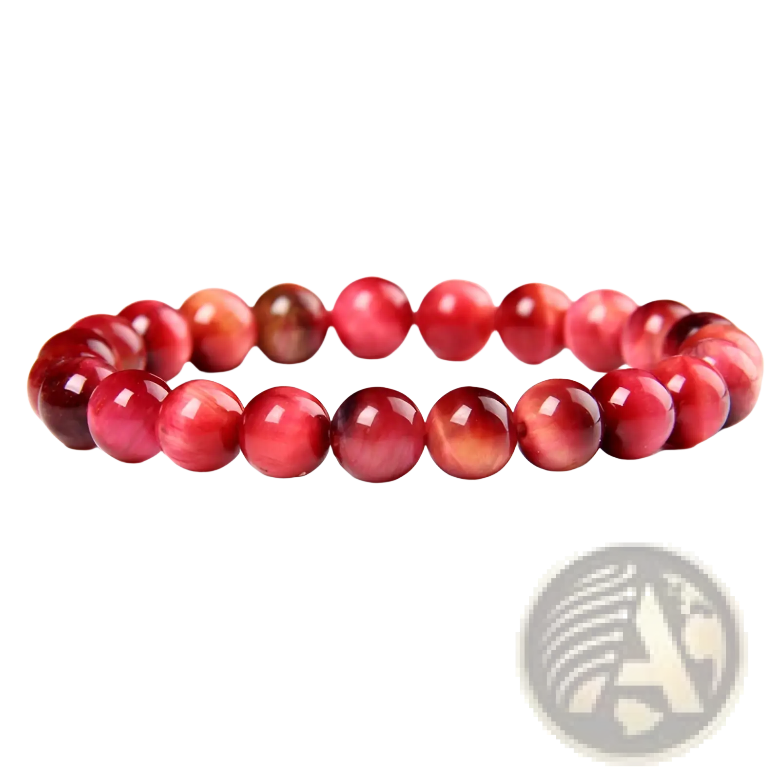 Men’s 8mm natural tiger eye and gemstone bead bracelet with vibrant red polished beads featuring golden streaks