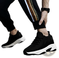 Men’s air cushion running shoes black mesh sneakers with thick white rubber sole and black laces