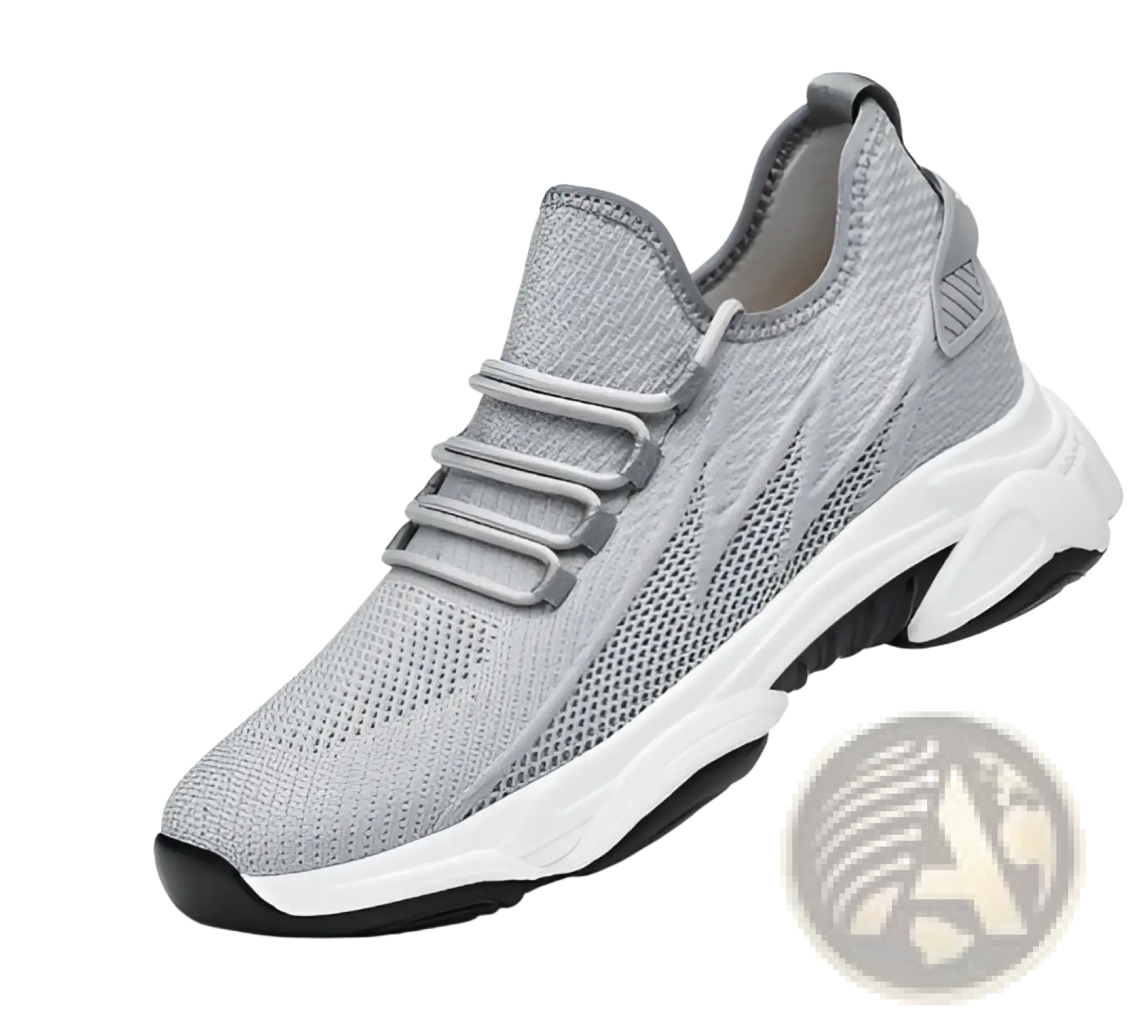 Men’s air cushion running shoes chunky sneakers in gray mesh with white and black rubber chunky sole