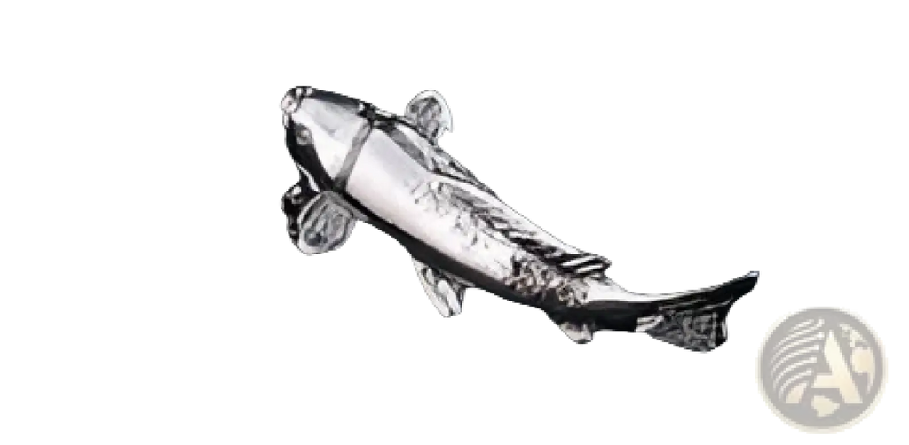 Silver fish-shaped pin with detailed scales and fins in sleek metallic finish from men’s airplane tie clip lapel pin gift set