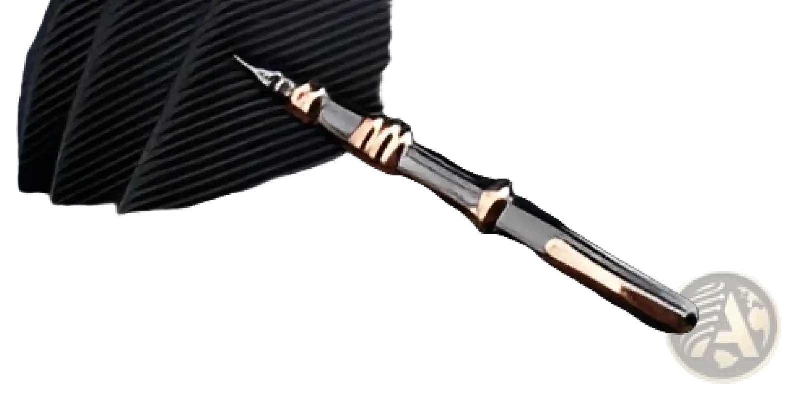 Men’s airplane tie clip in rose gold and black with a sleek polished metallic finish in pen style