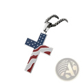 Men’s stainless steel cross pendant necklace with american flag enamel detailing in red white and blue