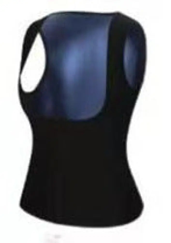 Black and navy blue two-tone metallic sauna sweat vest and waist slimmer with sleek form-fitting waist cincher design