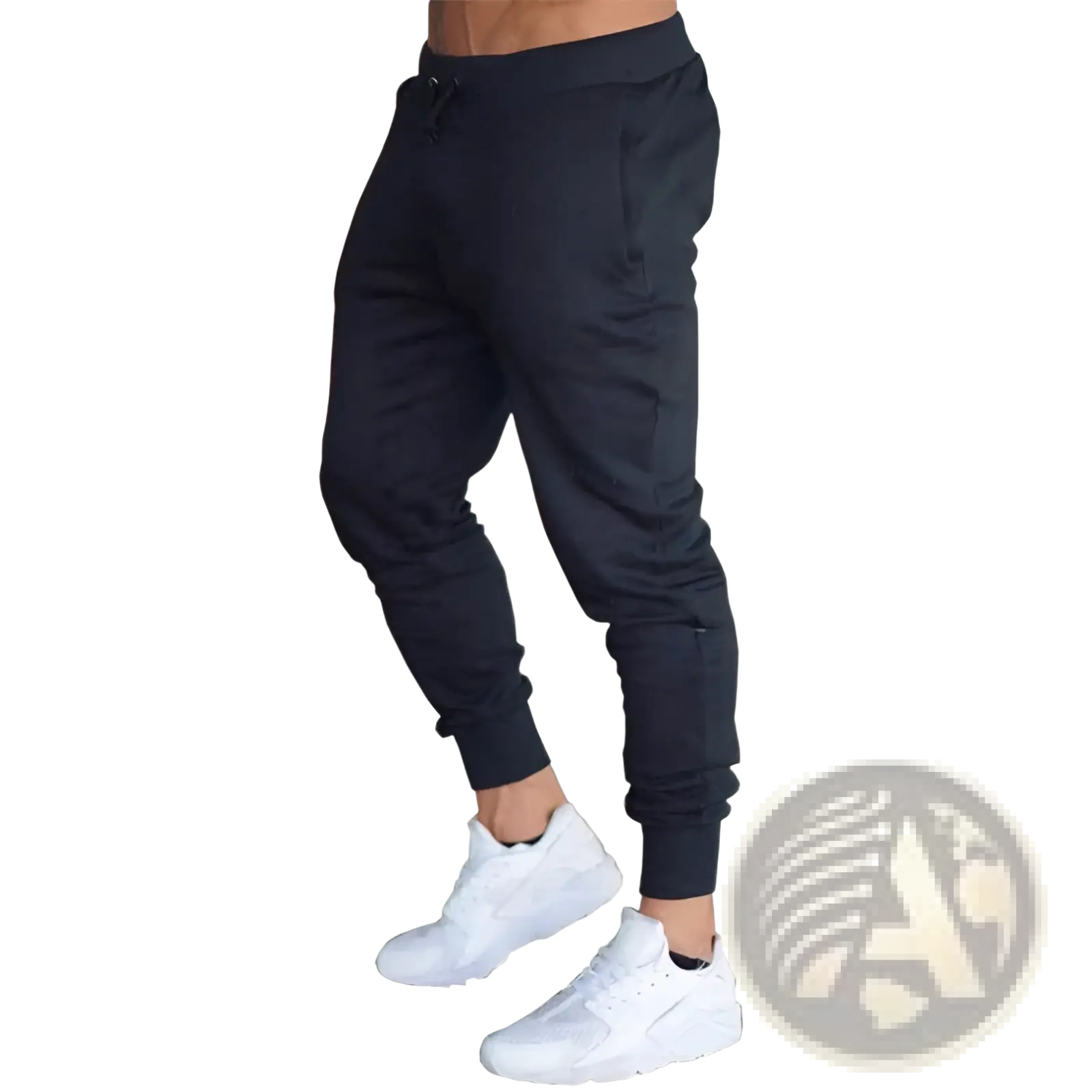 Men’s black athletic training jogger pants with elastic cuffs and side pockets for comfortable exercise