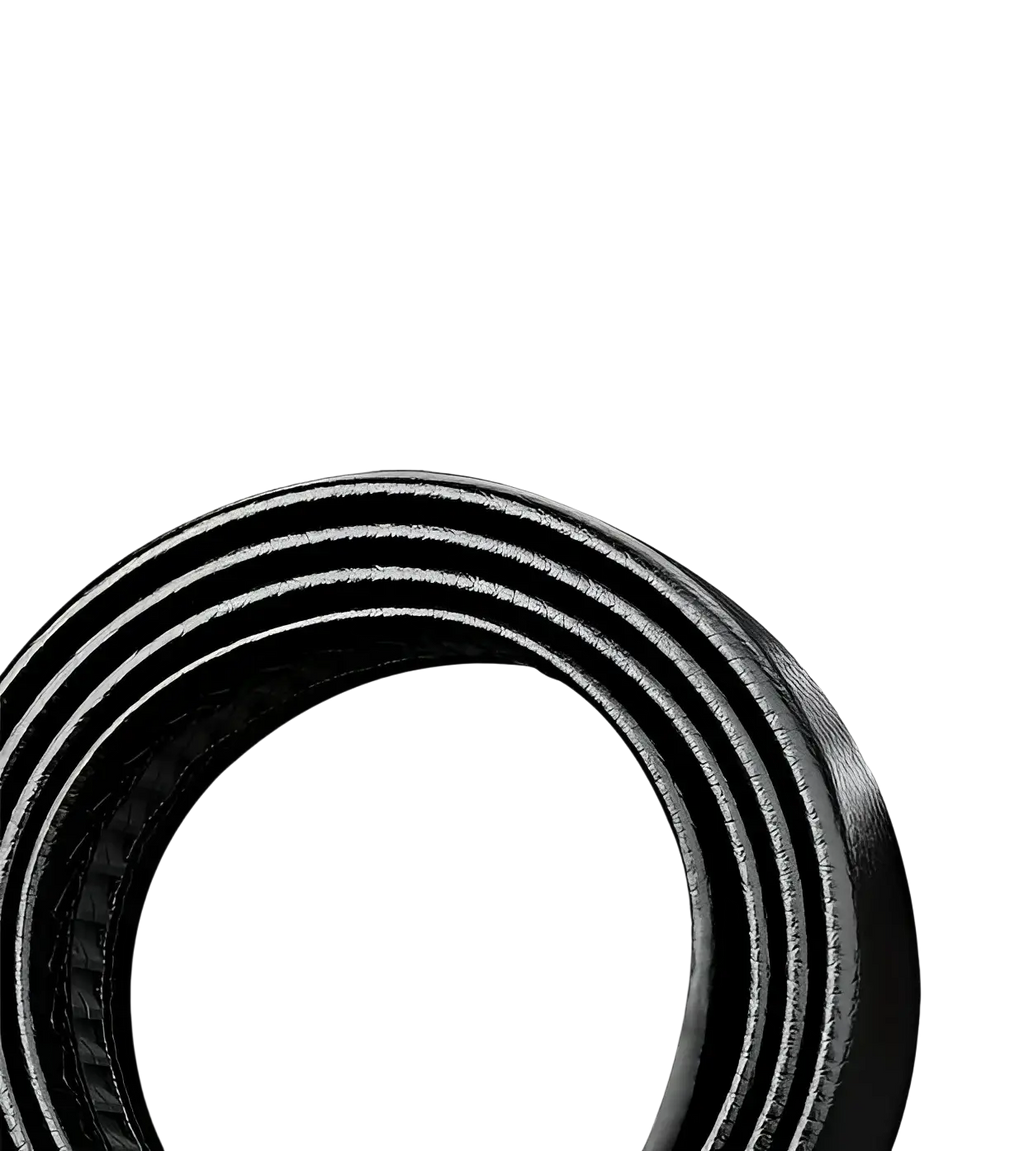 Men’s automatic buckle black leather belt with textured ribbed surface and smooth edges for formal wear