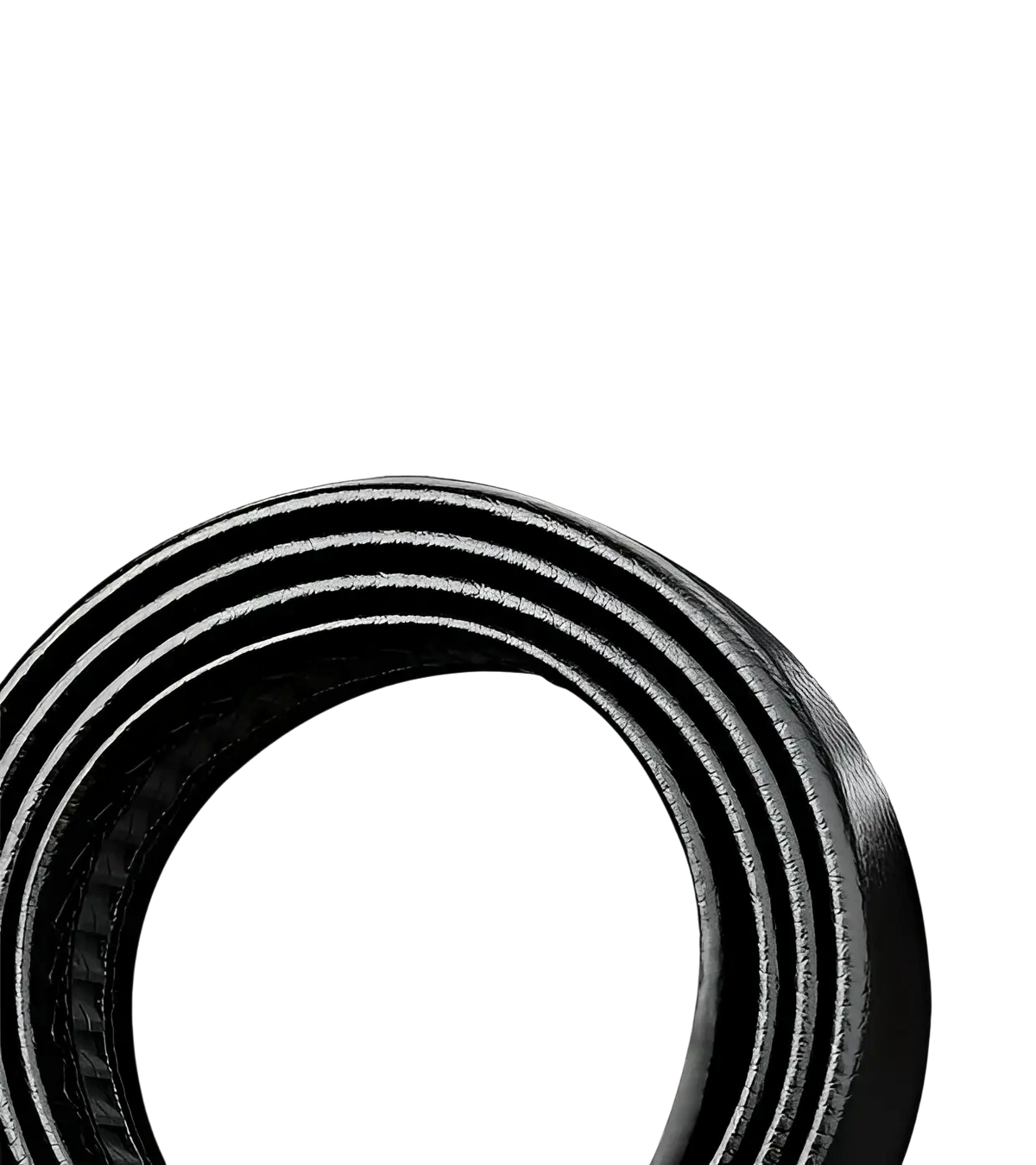 Men’s automatic buckle black leather belt with textured ribbed surface and smooth edges for formal wear