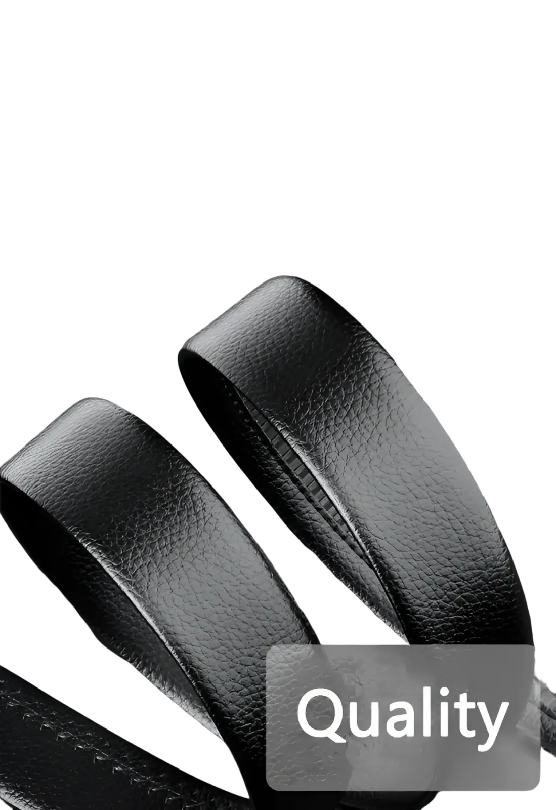 Men’s automatic buckle leather belt in black with textured surface and precise stitching for a refined look