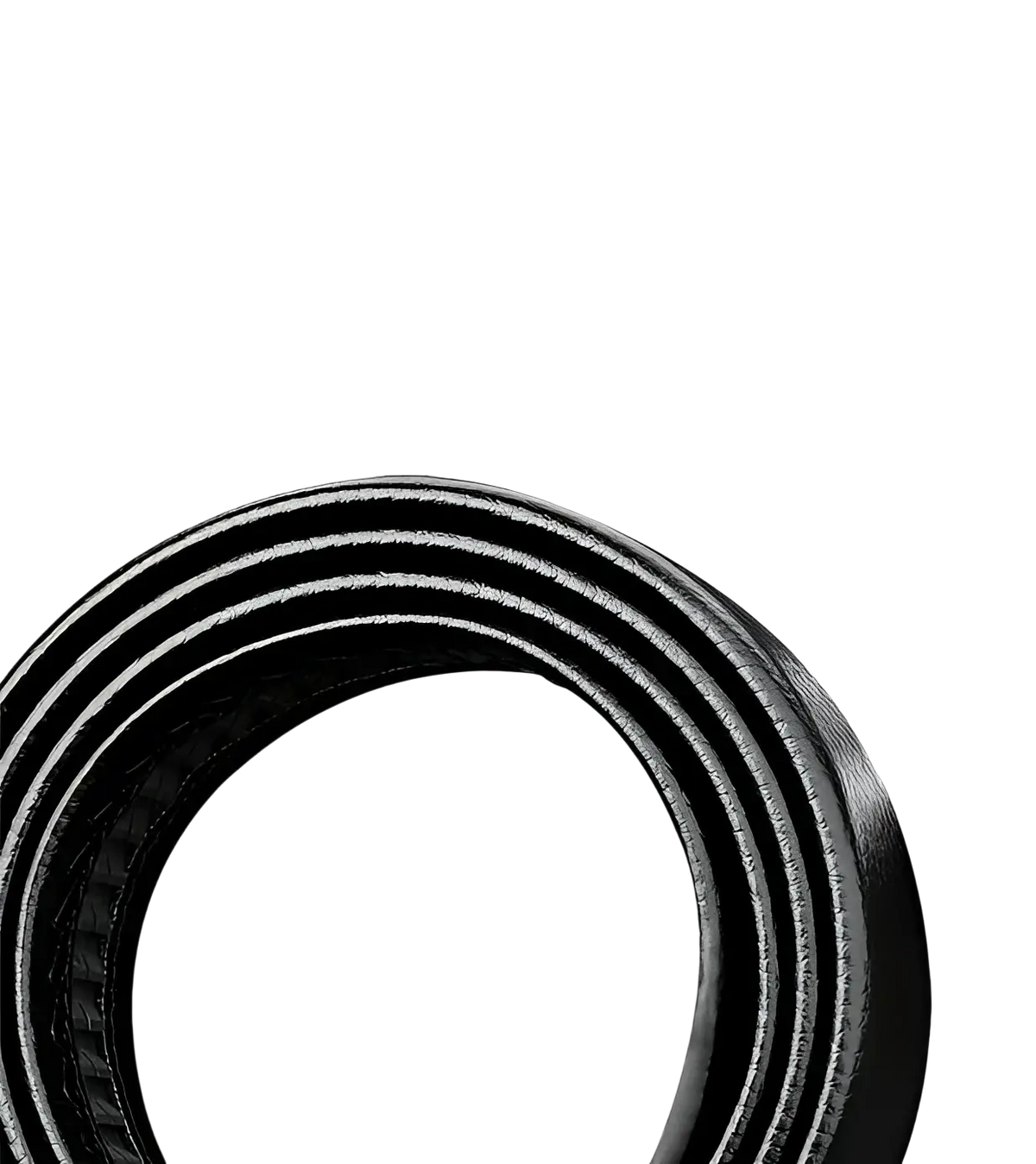 Men’s automatic buckle black leather belt with textured ribbed surface and subtle sheen for formal wear
