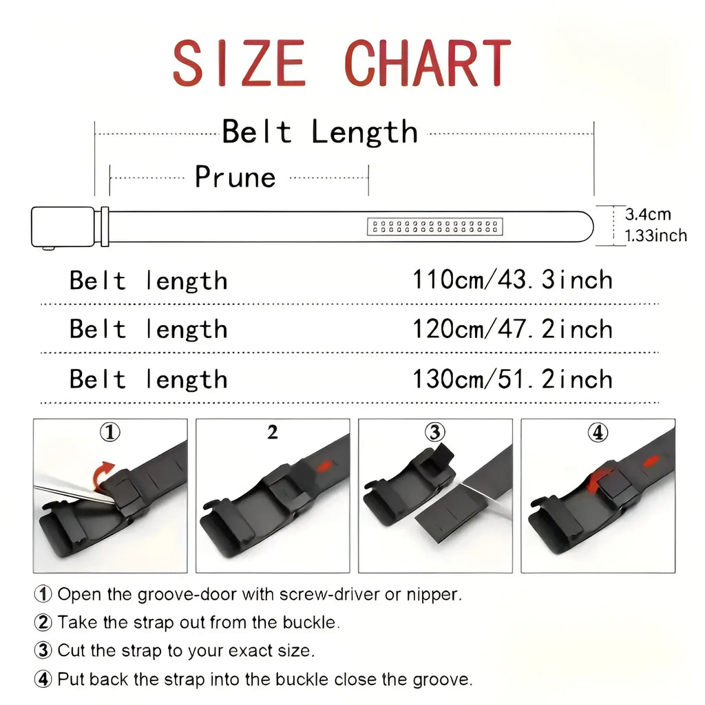 Mens automatic buckle leather belt in black with an adjustable buckle for customizable length and fit