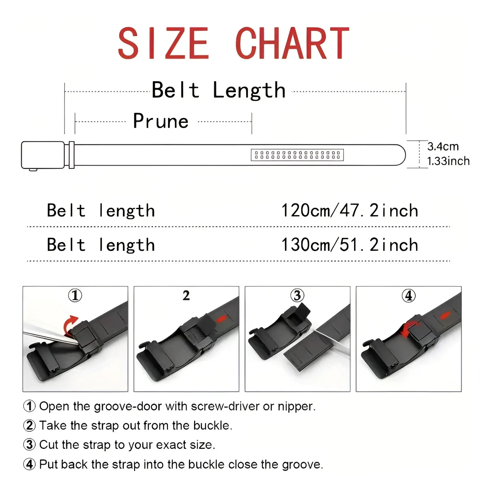 Men’s automatic buckle leather belt in black with matte finish and rectangular buckle, available in 120cm and 130cm lengths