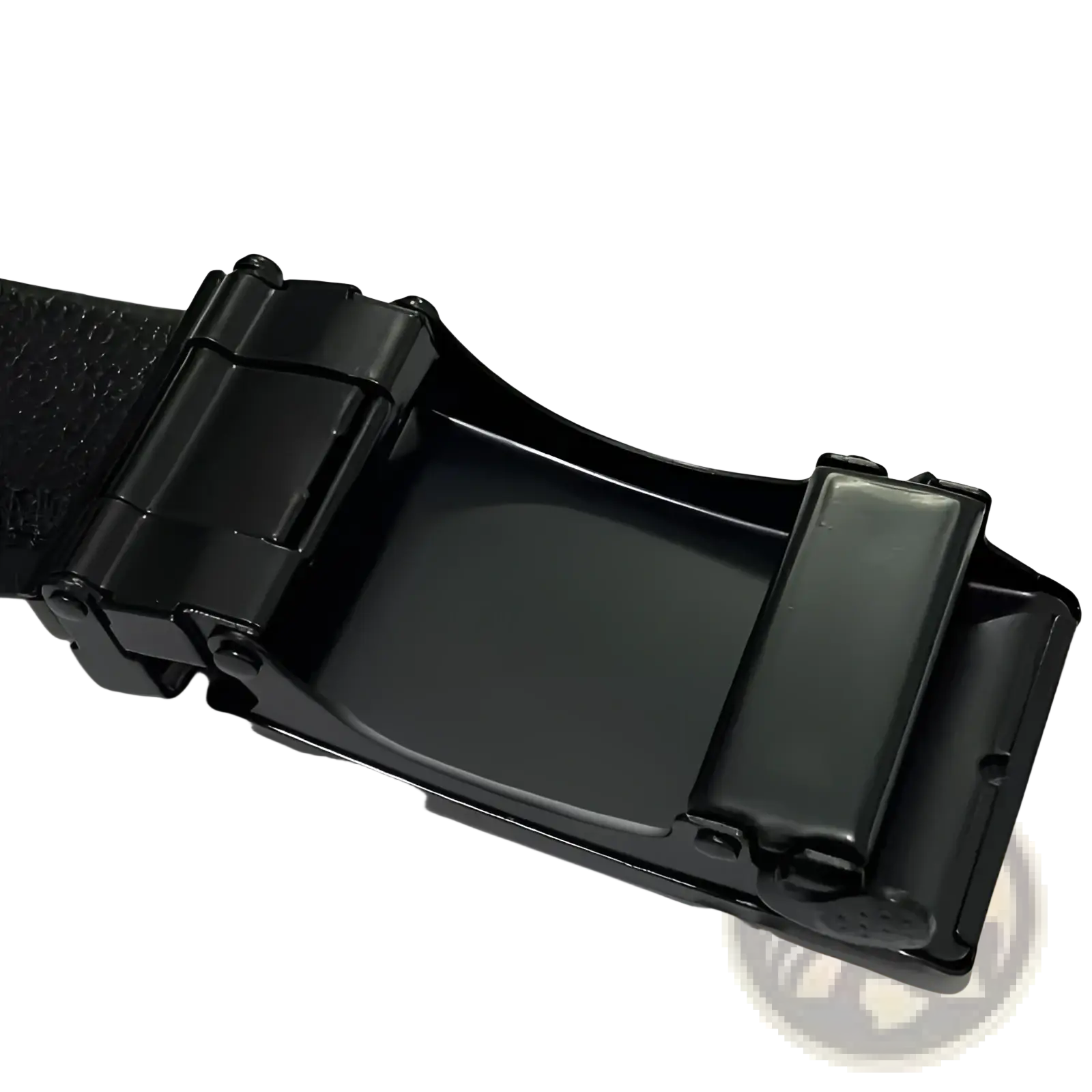 Men’s automatic buckle leather belt with black matte-finish buckle and textured strap in formal design