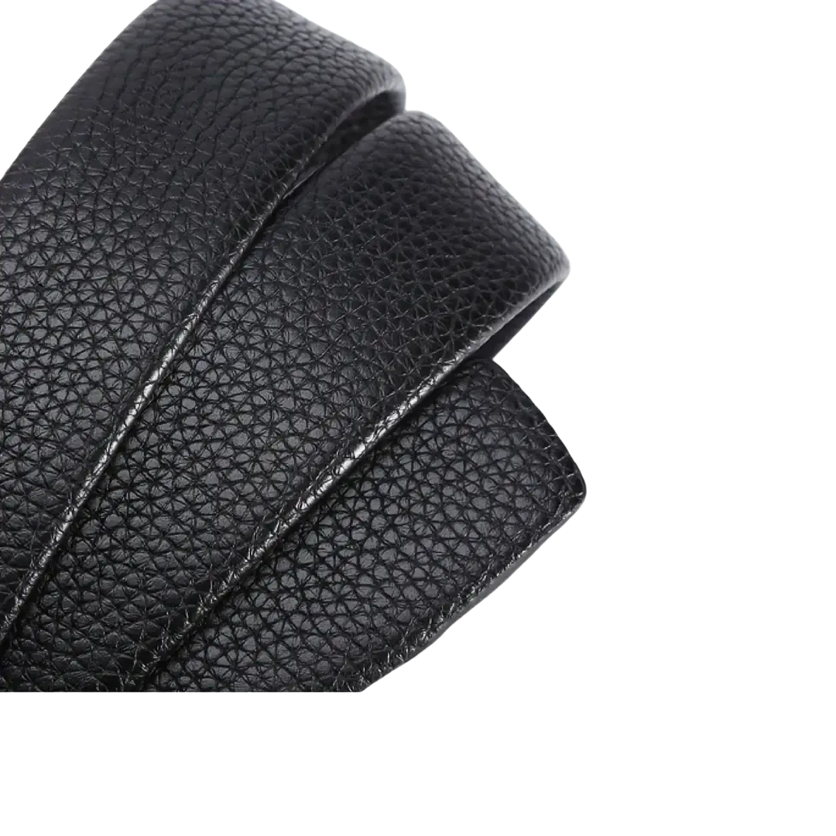 Mens automatic buckle leather belt in black microfiber leather with textured pebbled surface and stitched edges