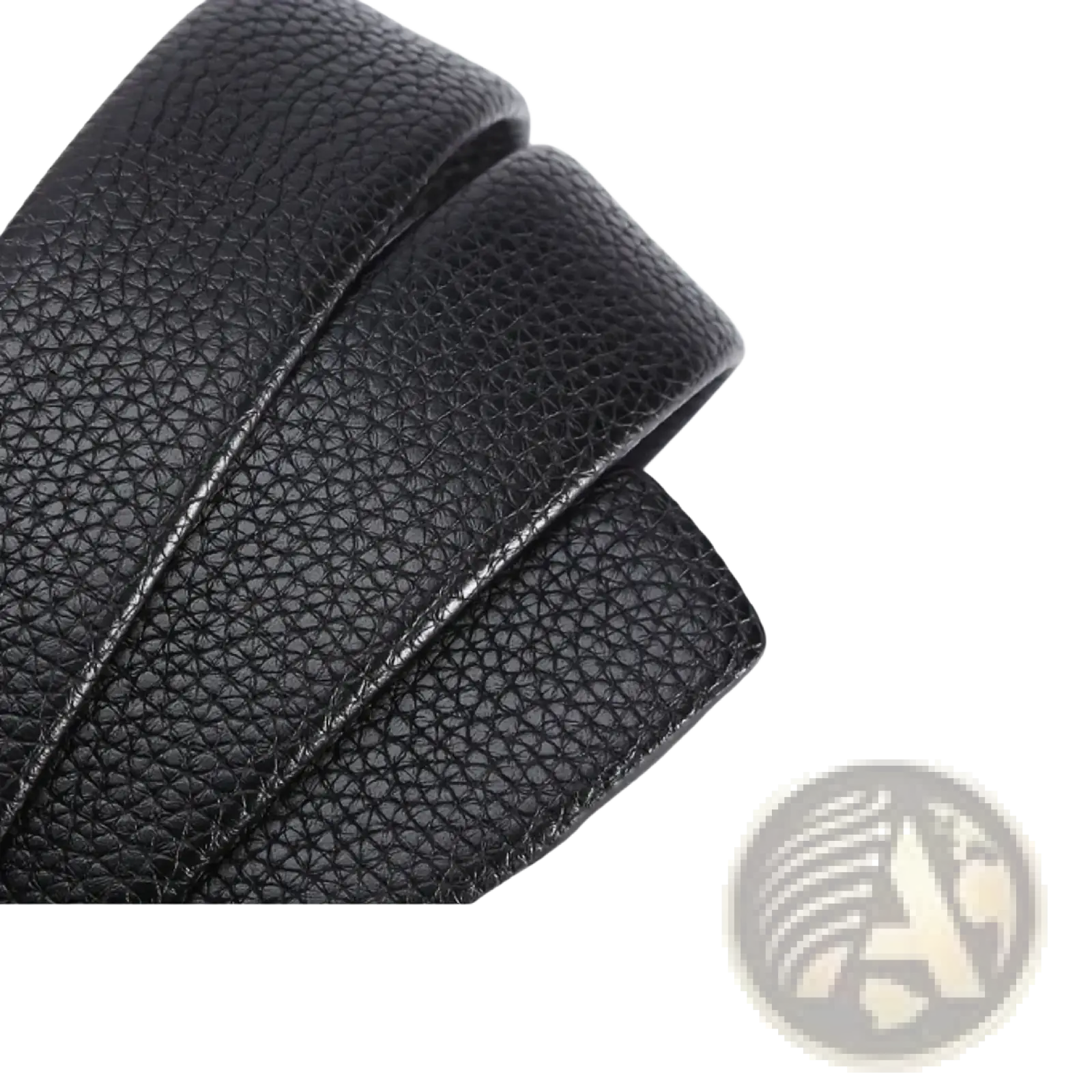 Mens automatic buckle leather belt in black microfiber leather with textured pebbled surface and stitched edges