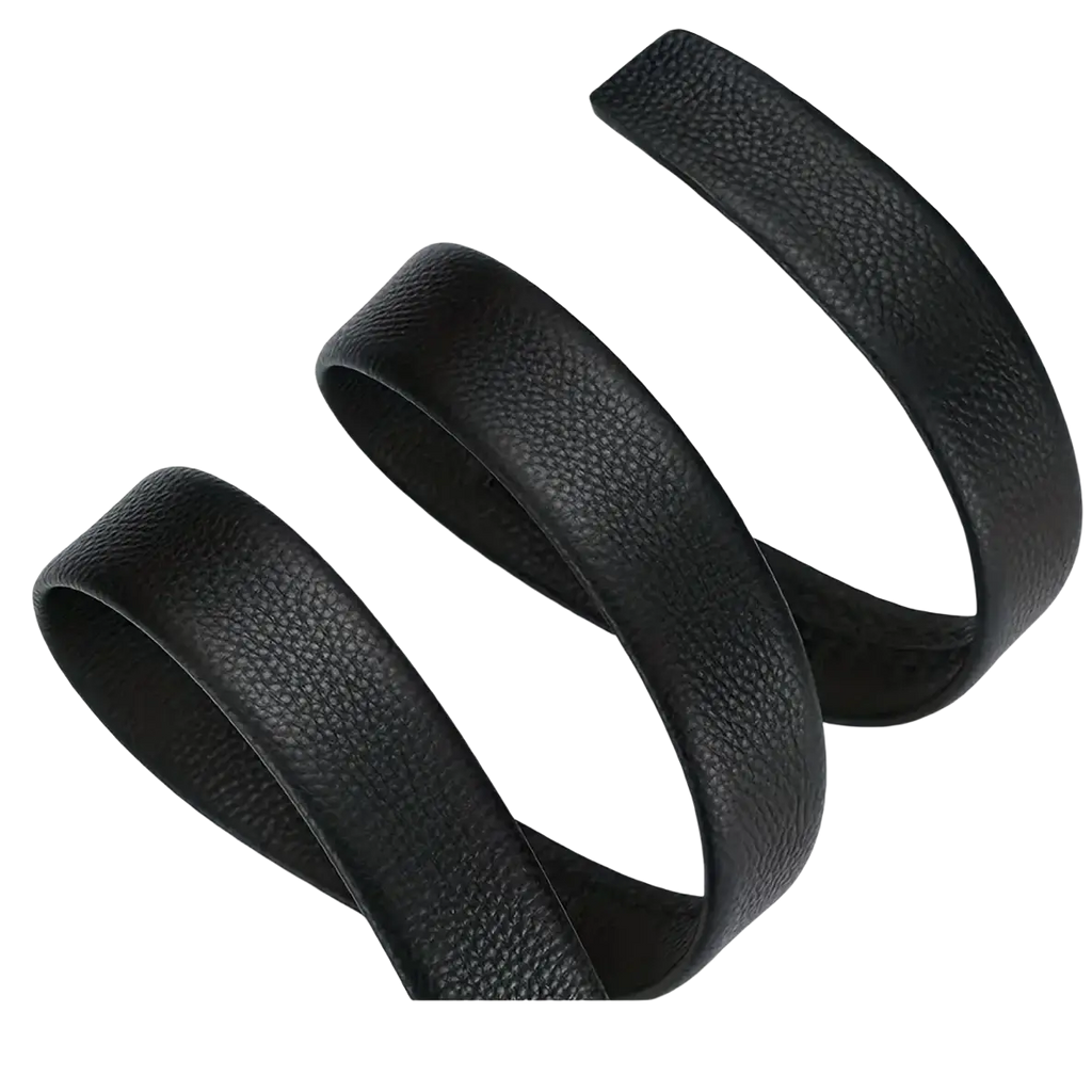 Mens automatic buckle leather belt in black textured leather with a pebbled finish for formal wear