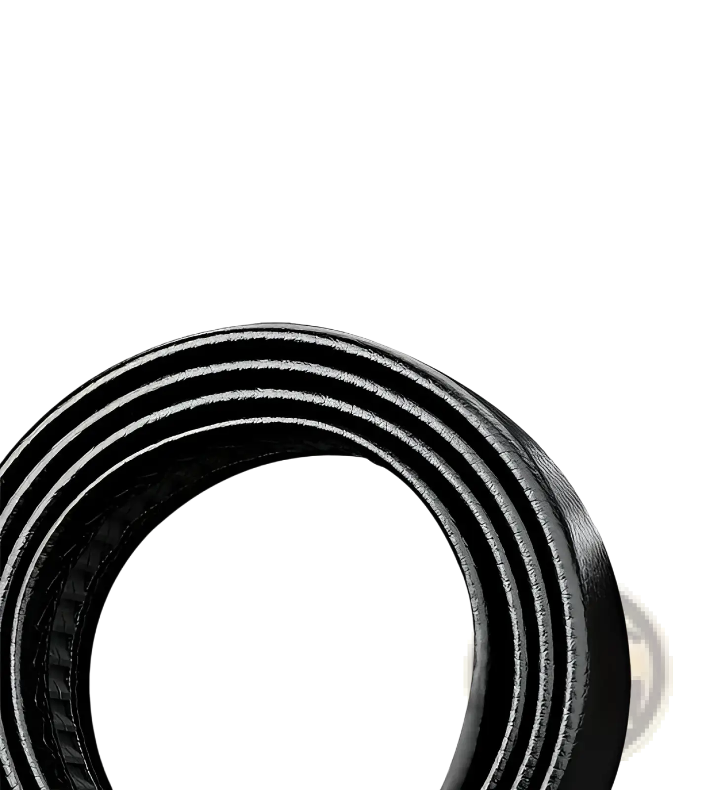 Men’s automatic buckle black leather belt with textured ribbed surface and subtle sheen for formal wear