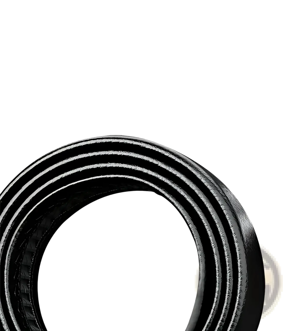 Men’s automatic buckle black leather belt with textured ribbed surface and smooth edges for formal wear