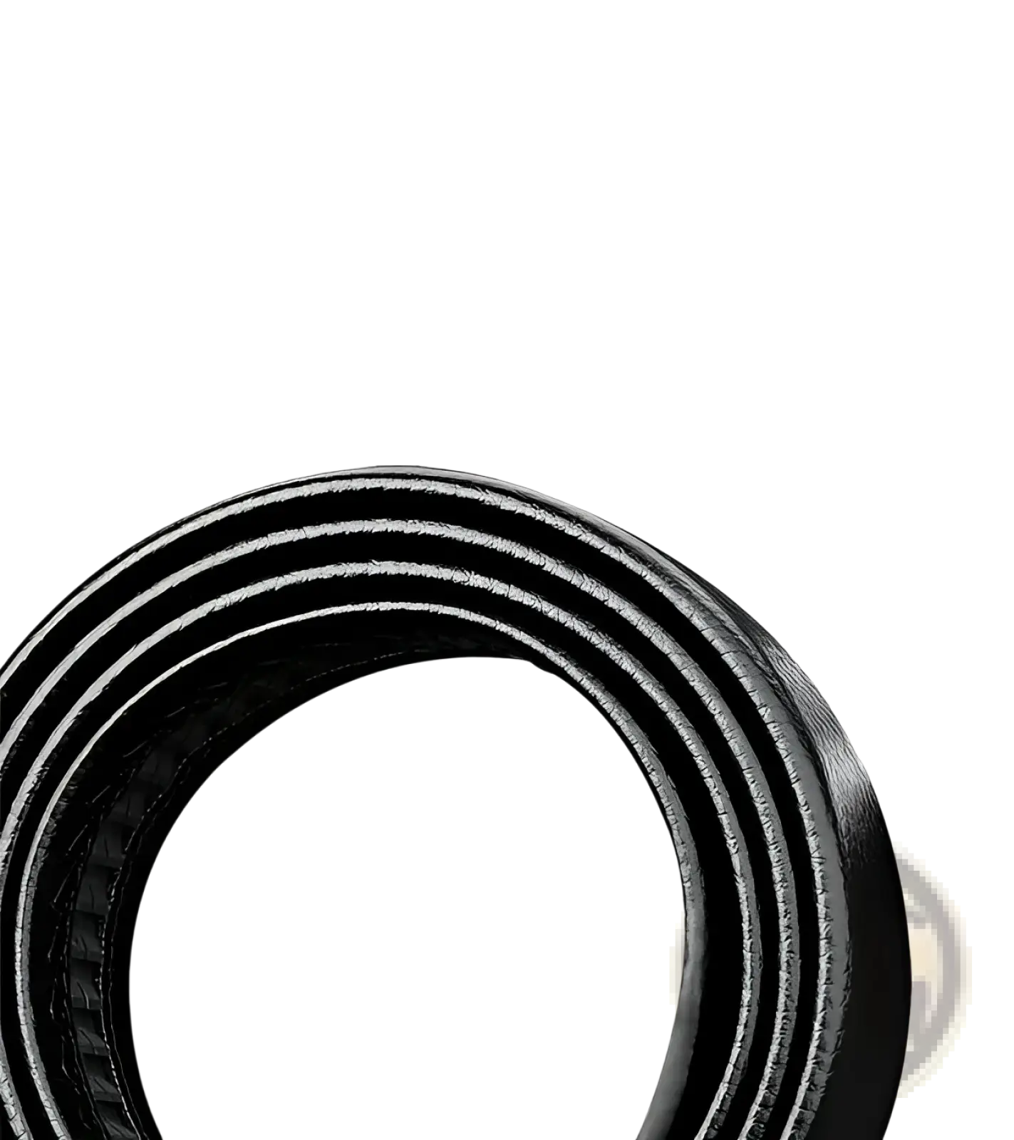 Men’s automatic buckle black leather belt with textured ribbed surface and smooth edges for formal wear
