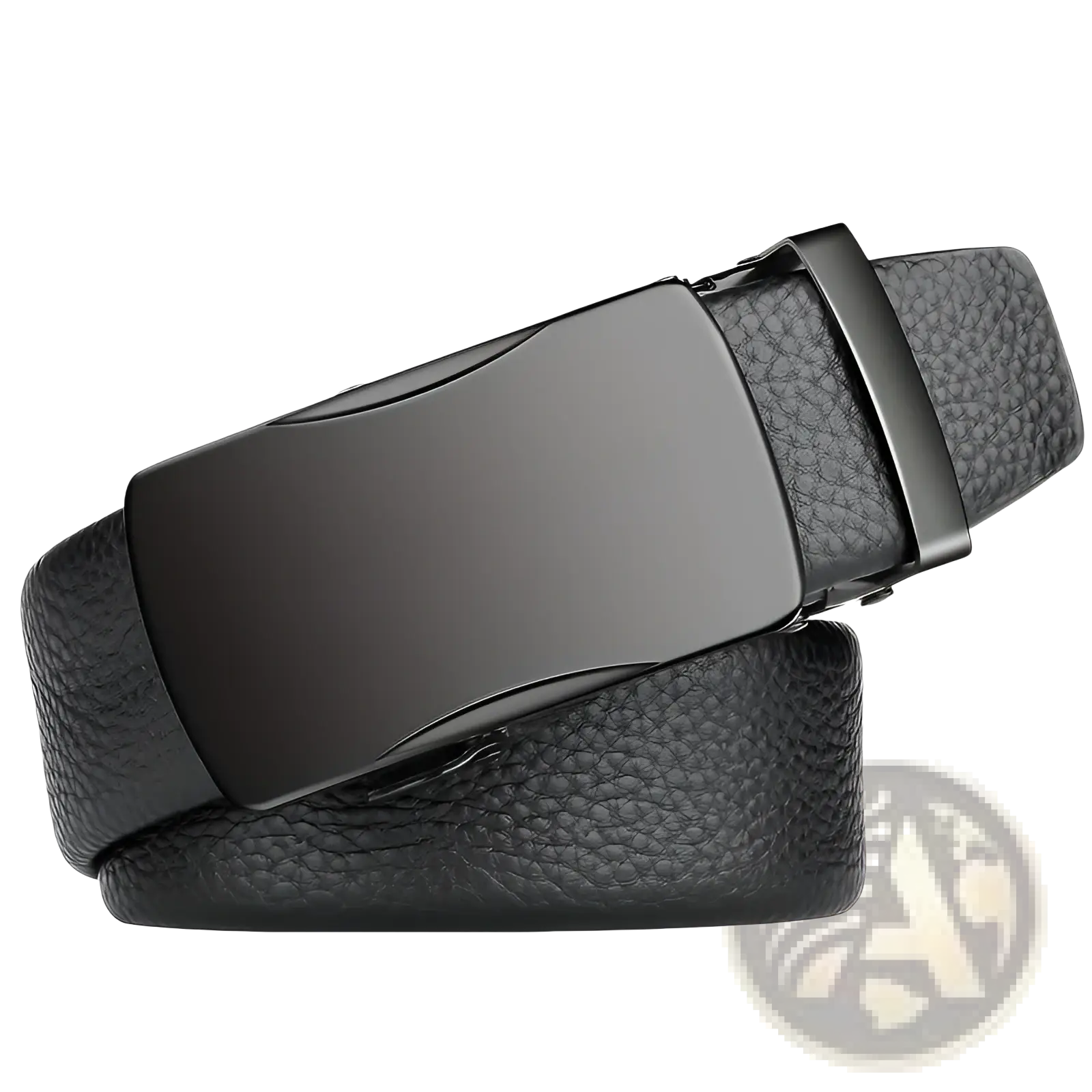 Men’s automatic buckle leather belt in black textured leather with a sleek matte black automatic buckle