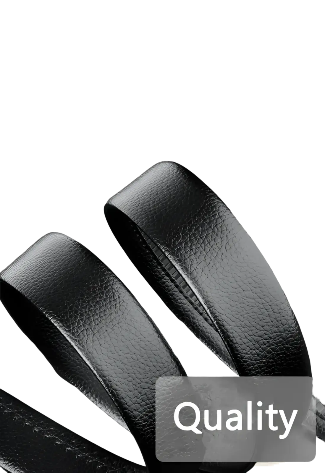 Men’s automatic buckle leather belt in black with textured surface and precise stitching for a refined look
