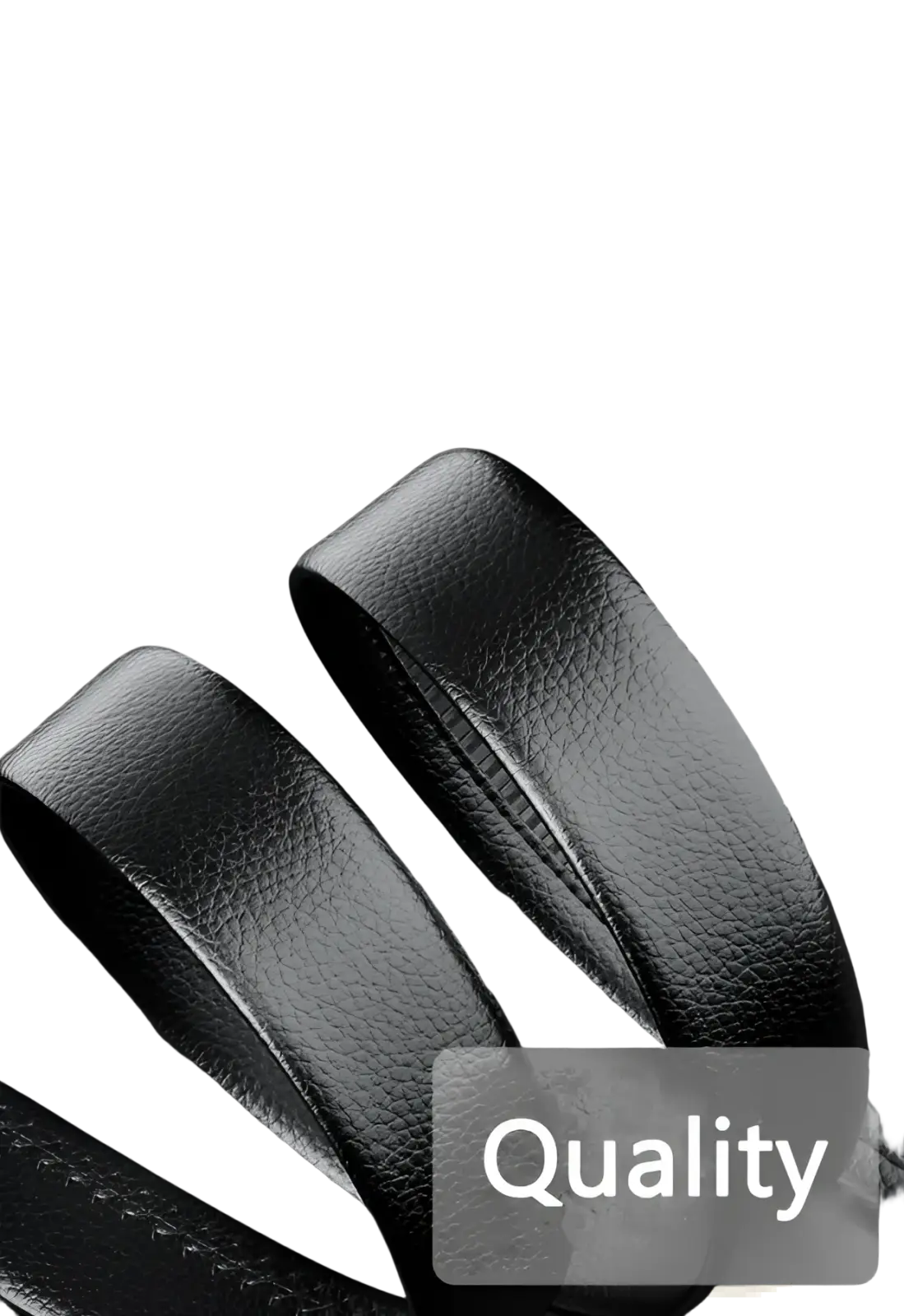 Men’s automatic buckle leather belt in black with textured surface and precise stitching for a refined look