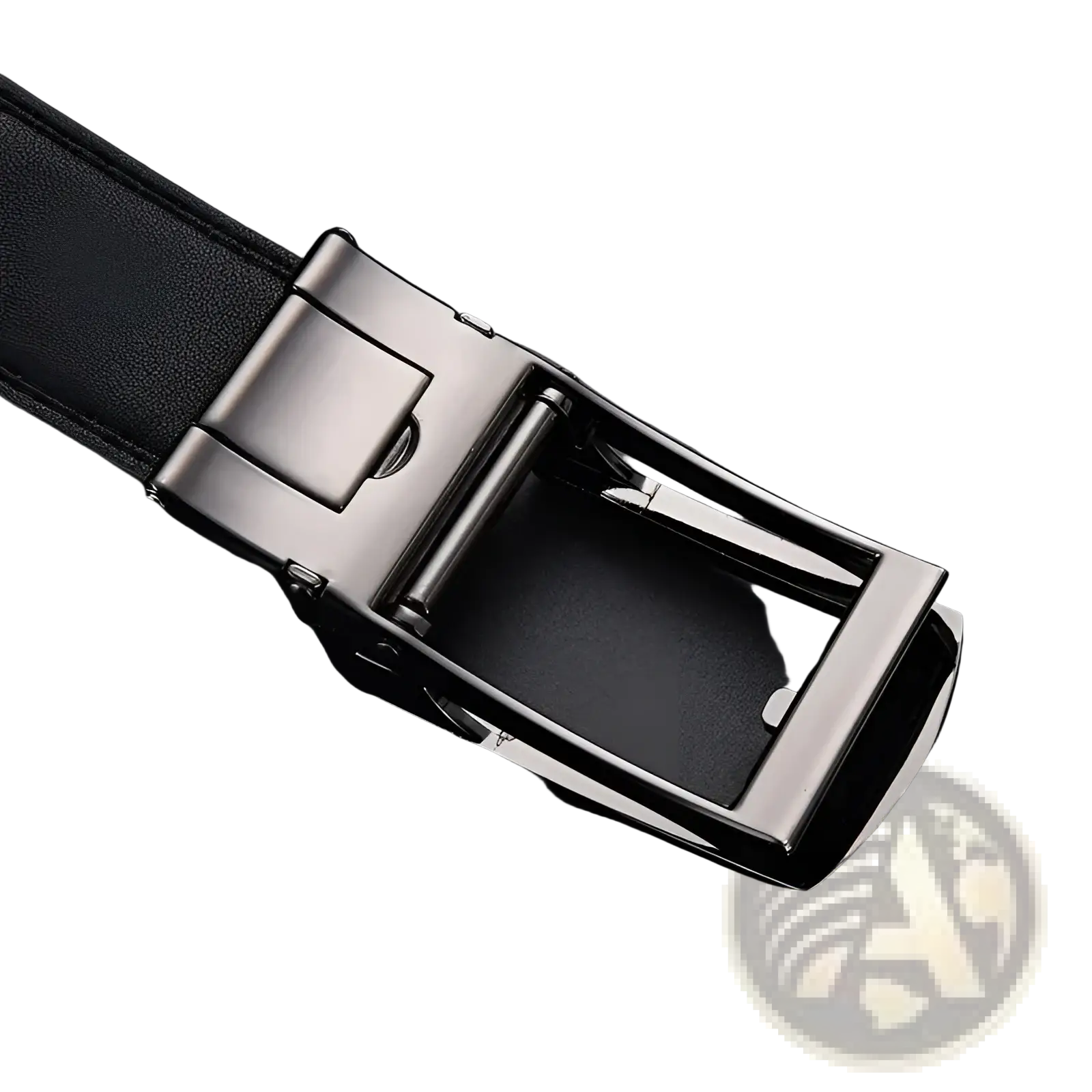Black leather mens automatic belt with a sleek silver-toned automatic buckle for formal and casual wear