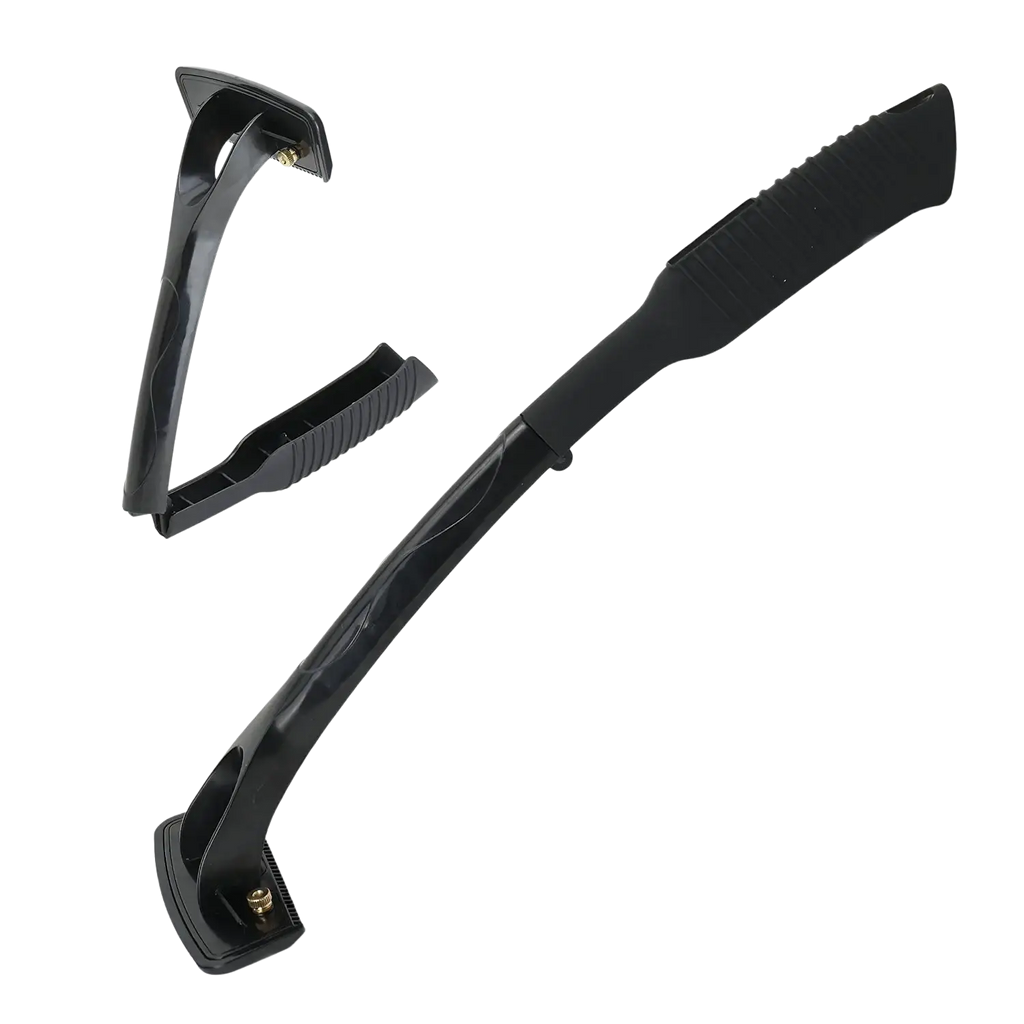 Black plastic men’s back shaver with textured grip long handle foldable design and 15 stainless steel blade inserts for body hair