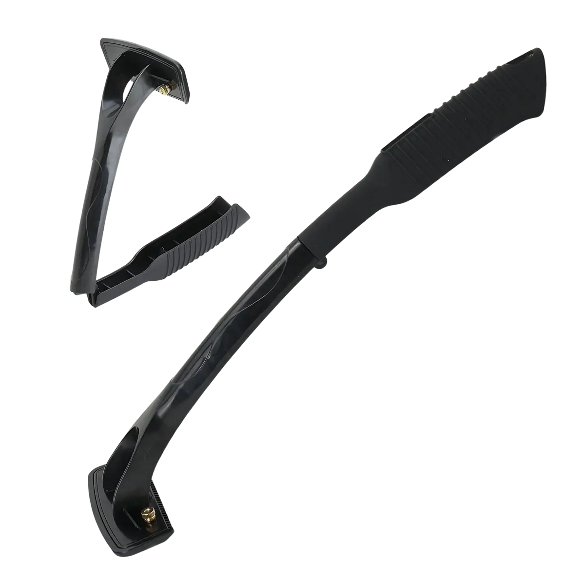 Black plastic men’s back shaver with textured grip long handle foldable design and 15 stainless steel blade inserts for body hair