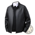 Men’s black faux leather bomber jacket slim fit with stand-up collar and front zipper for stylish outerwear