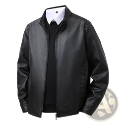 Men’s black faux leather bomber jacket slim fit with stand-up collar and front zipper for stylish outerwear