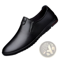 Men’s black leather hiking shoe in Korean style with breathable slip-on design and soft sole for comfort