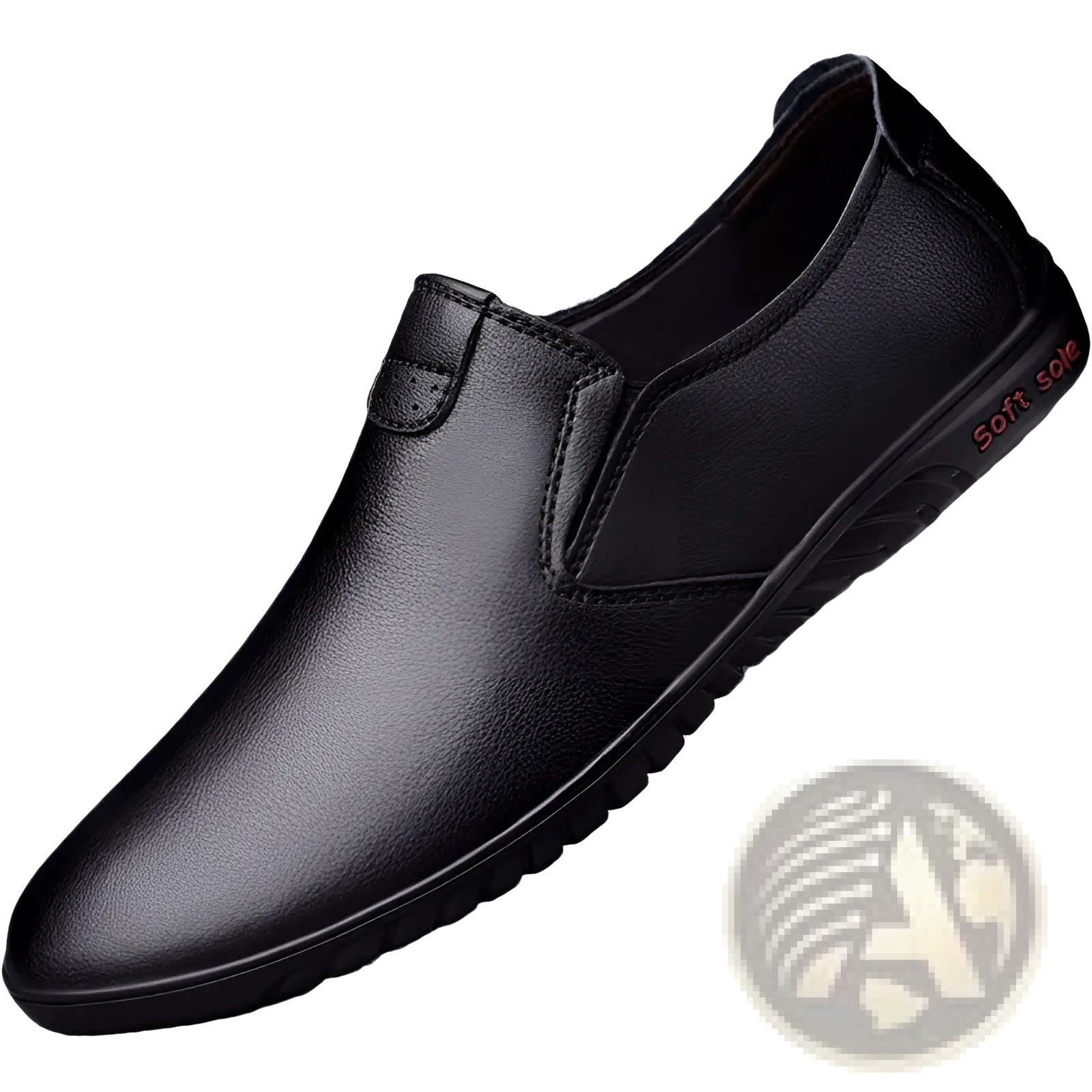 Men’s black Korean style breathable leather hiking slip-on shoe with soft sole for comfortable outdoor use