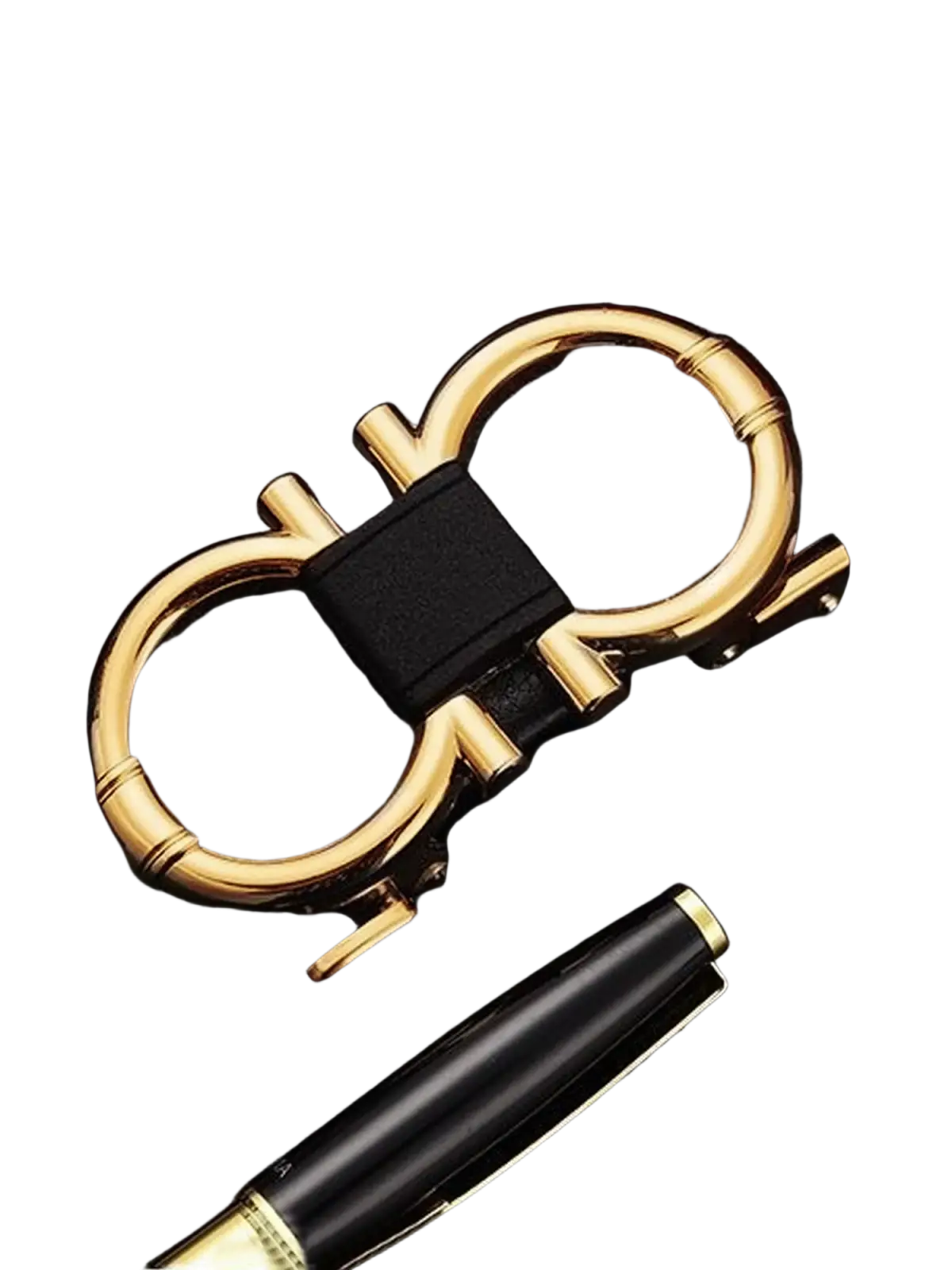 Men’s black leather belt with gold double g buckle featuring a sleek and elegant design