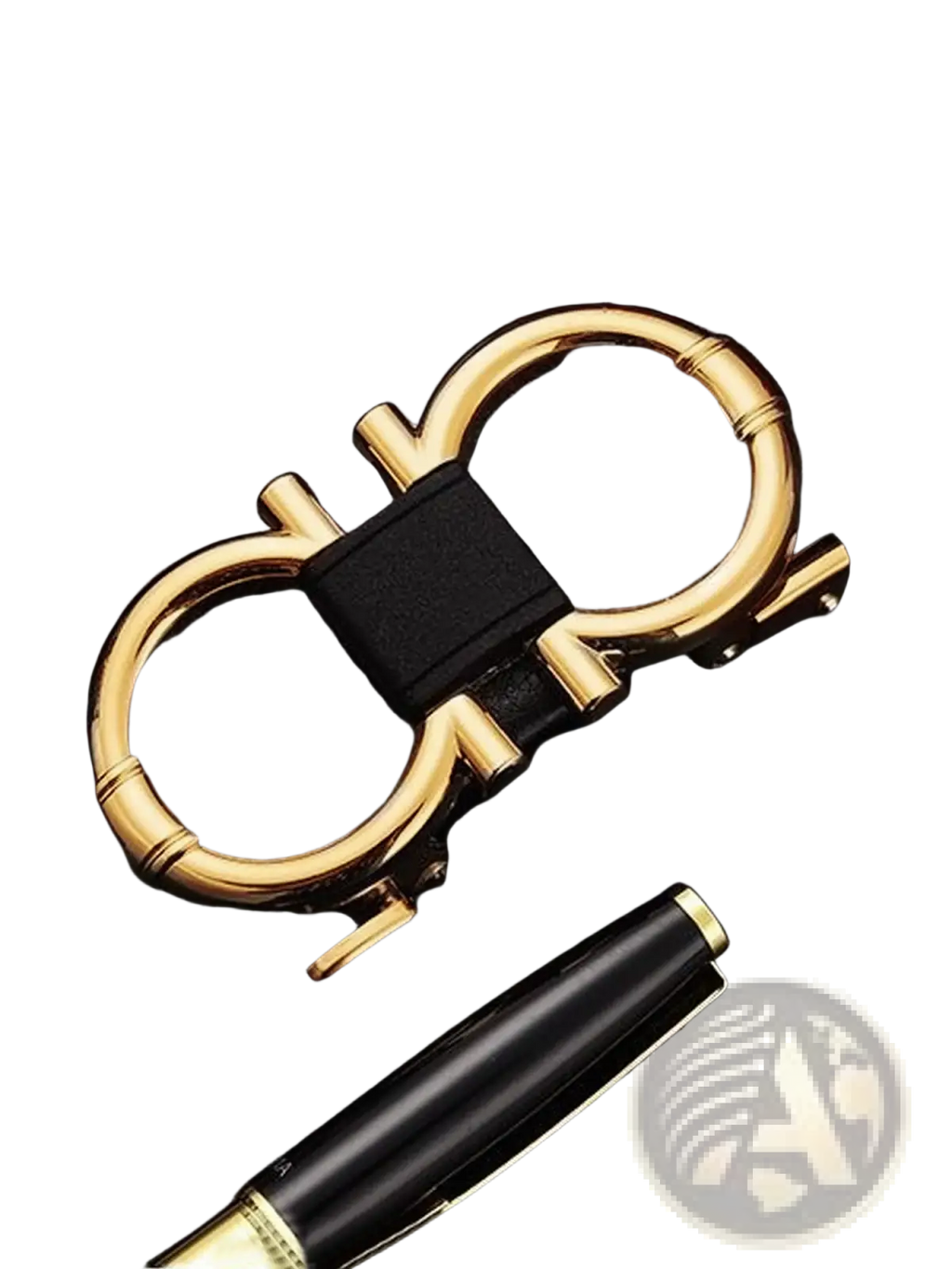 Men’s black leather belt with gold double g buckle featuring a sleek and elegant design