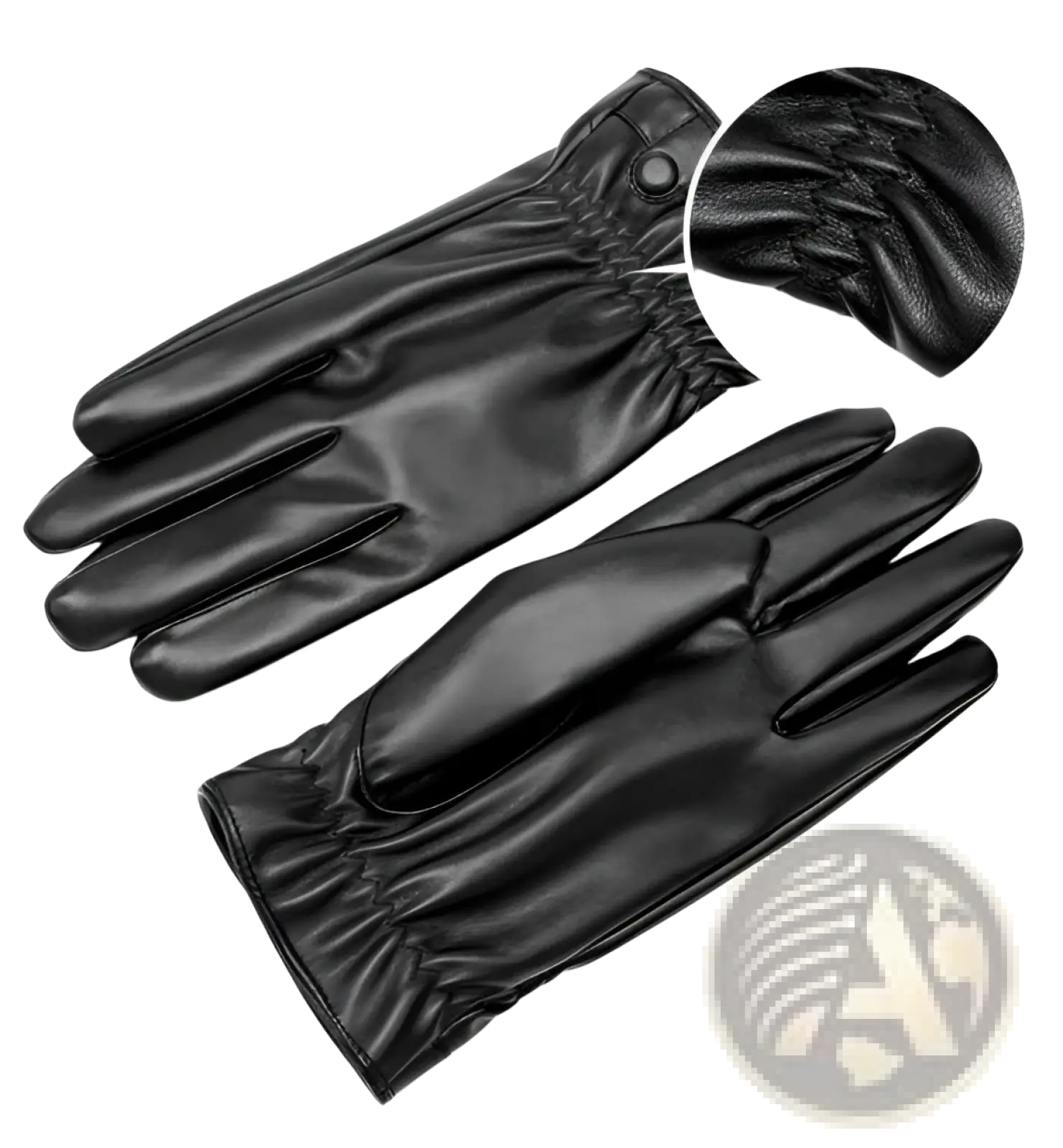 Mens black leather winter gloves with smooth finish and elasticated cuffs for warmth and comfort