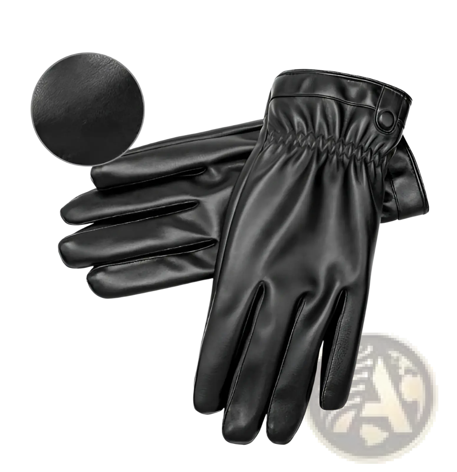 Mens black leather winter gloves with smooth texture and elasticated wristband for warmth and comfort