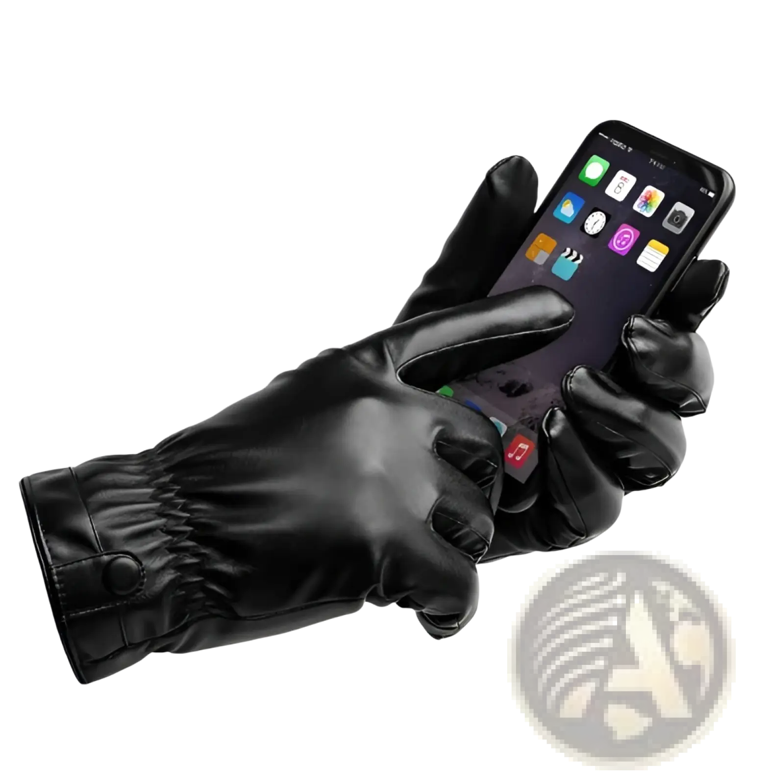 Mens black leather winter gloves with snug fit elastic wristband made of warm pu material