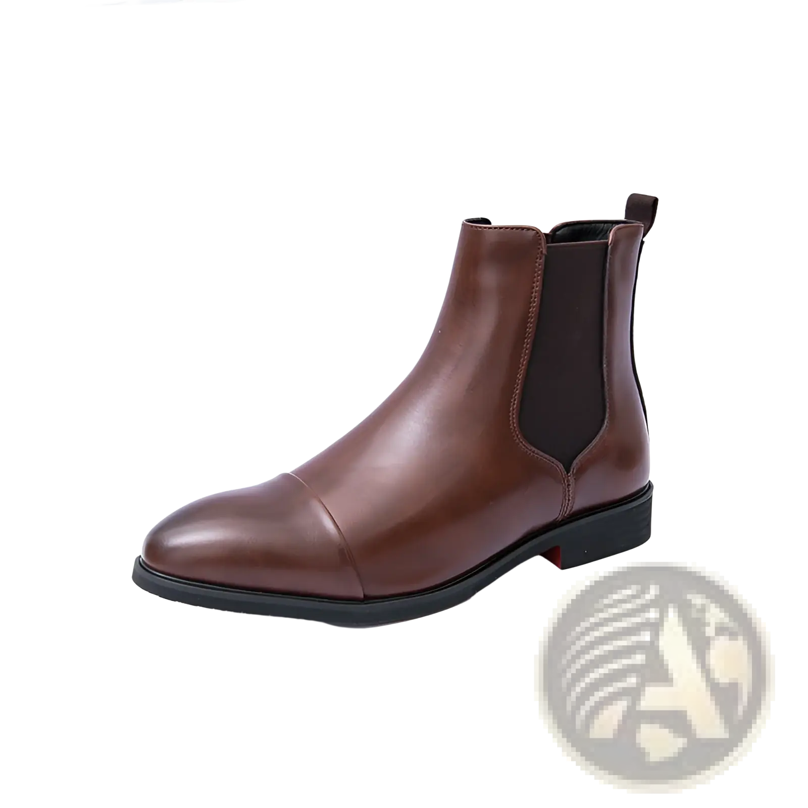 Men’s brown leather chelsea boot with cap toe and elastic side panels for stylish casual wear
