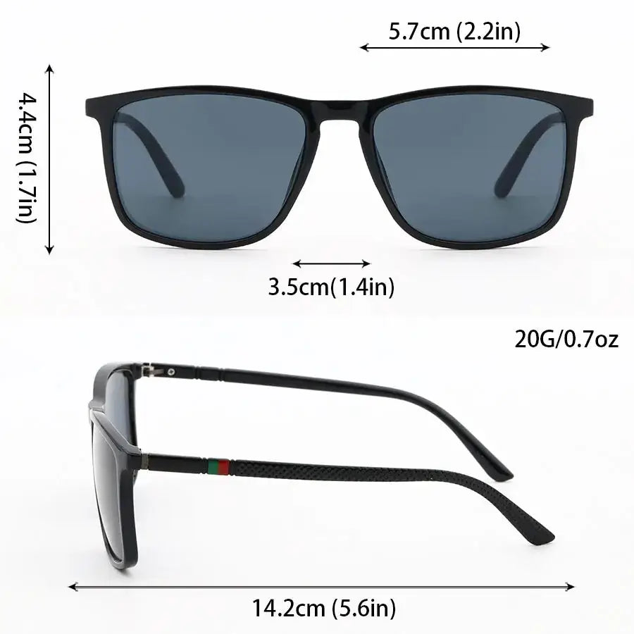 Men’s black rectangular sunglasses with uv400 protection dark gray lenses and textured gucci logo temple band