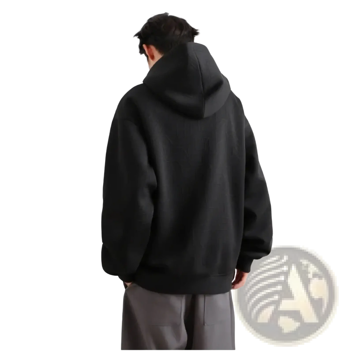 Mens black zip up hooded jacket featuring an oversized relaxed fit with ribbed cuffs for casual urban outerwear