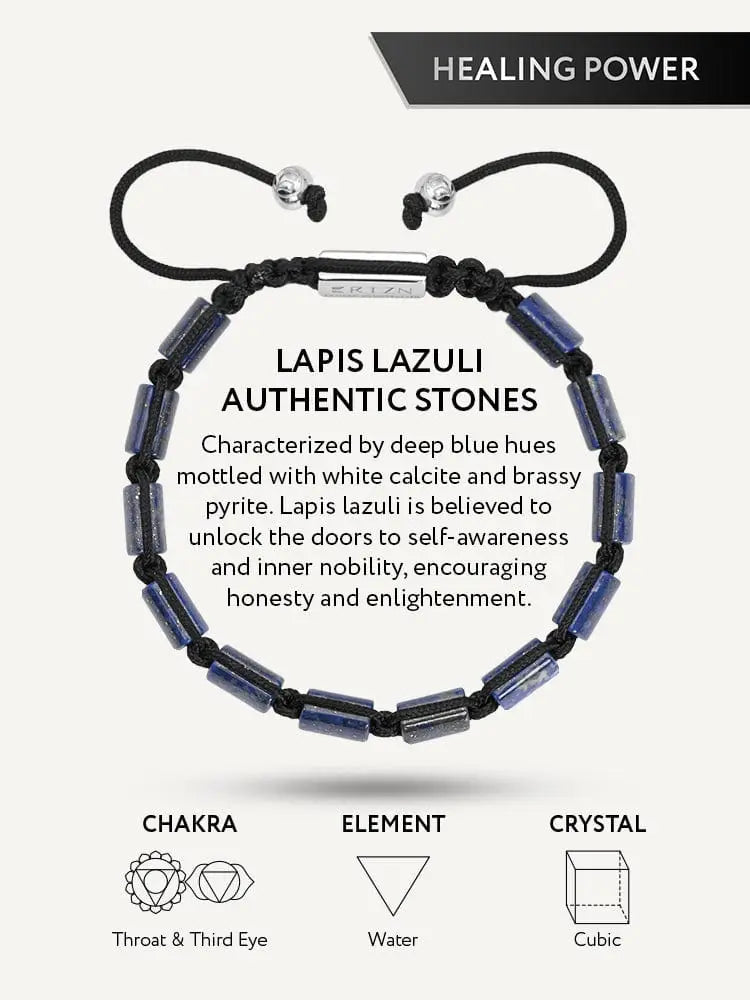 Men’s havana lapis lazuli braided cord bracelet with black cord rectangular blue stones and silver-toned metal beads