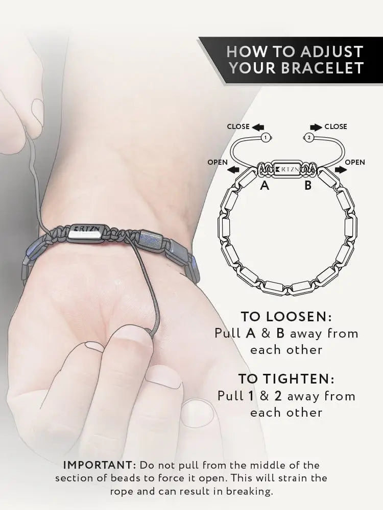 Men’s Havana lapis lazuli gray braided cord bracelet with rectangular metal clasp engraved with kizn brand name