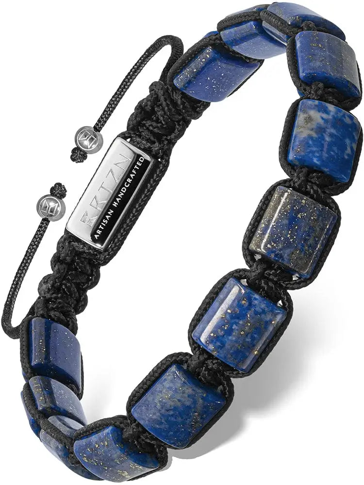 Men’s Havana lapis lazuli braided cord bracelet with square-cut blue stones silver-toned accents and engraved tag