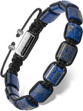 Men’s Havana lapis lazuli braided cord bracelet with square-cut blue stones silver-toned accents and engraved tag