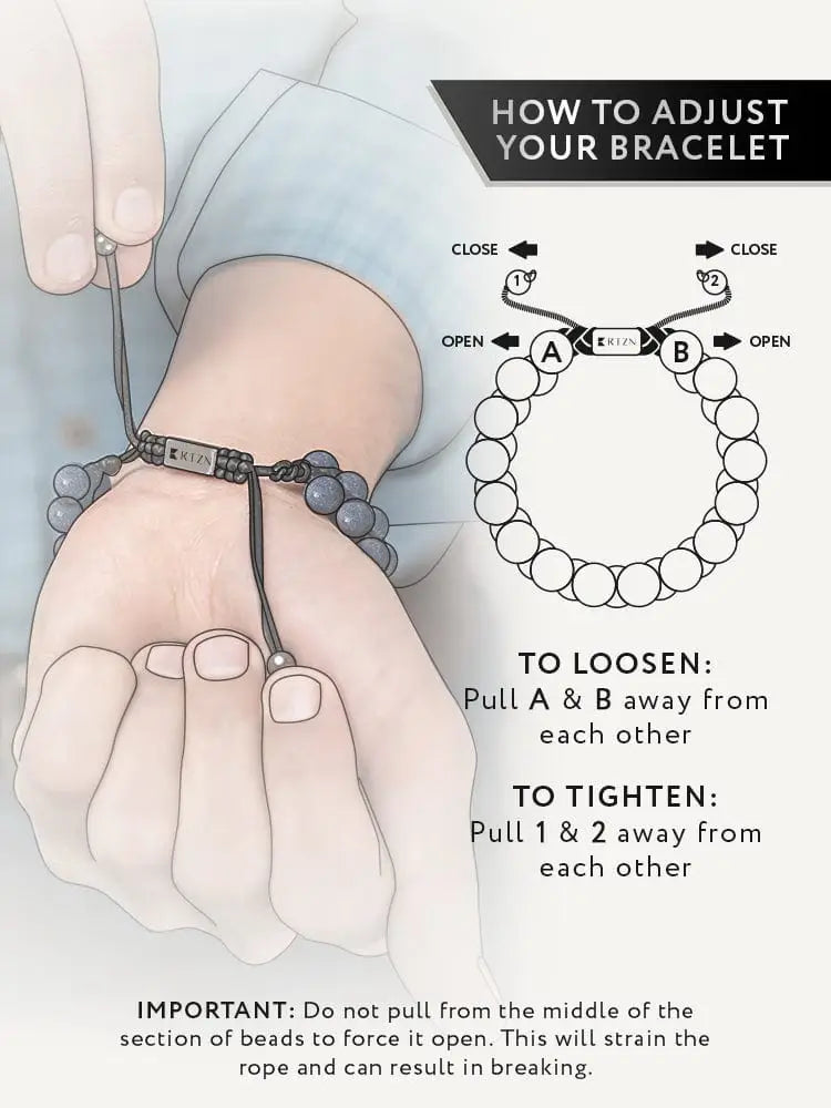 Men’s Morocco blue lapis lazuli beaded bracelet with black macrame adjustable band gray beads and silver metal clasp