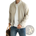 Beige lightweight mens bomber jacket with sleek modern design and subtle stitching for casual outdoor commuting